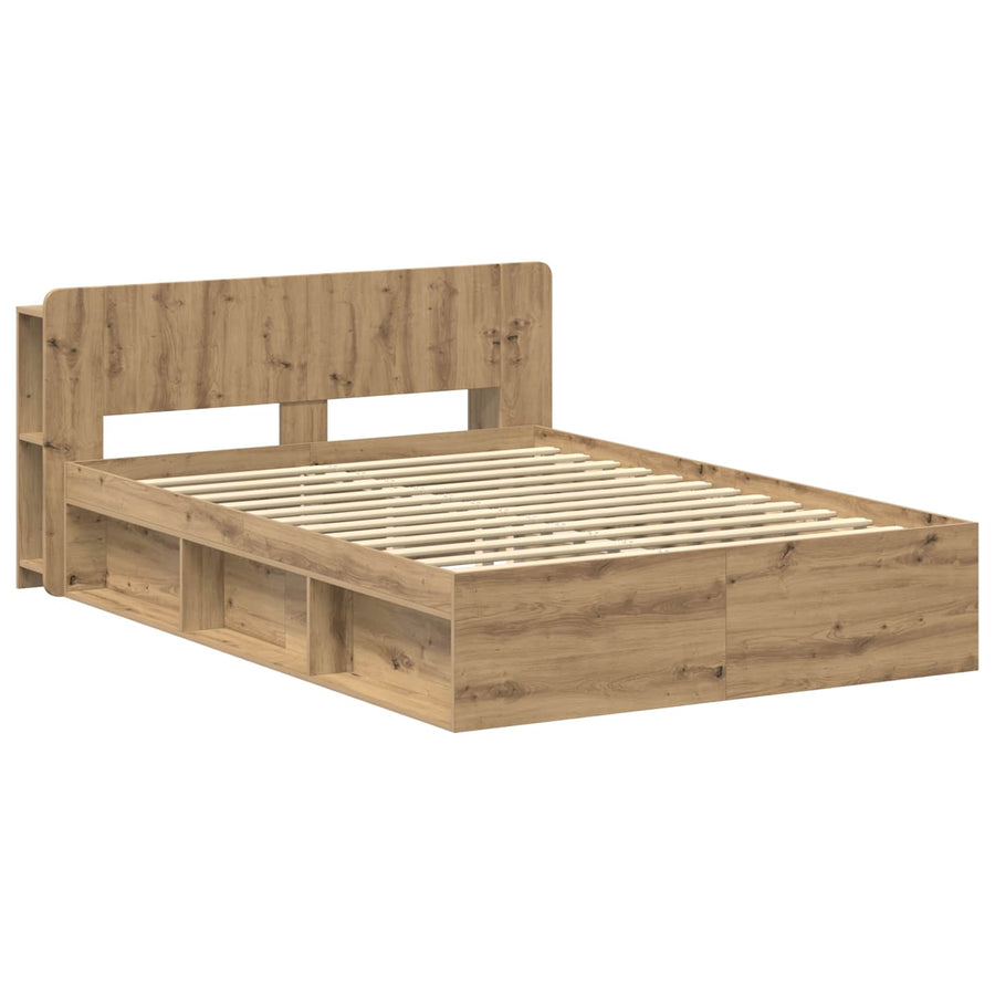 Bedframe met opslag Artisanaal eiken 140 x 190 cm Bewerkt hout