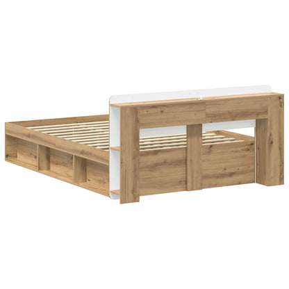 Bedframe met opslag Artisanaal eiken 140 x 190 cm Bewerkt hout