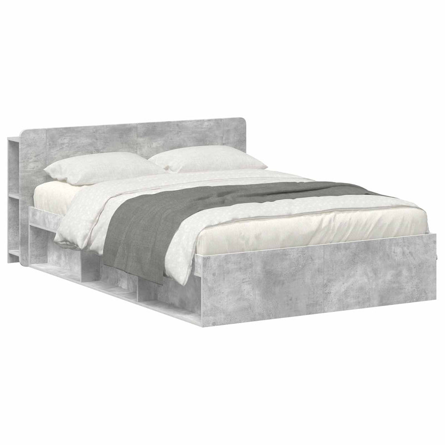 Bedframe met opslag Betongrijs 140 x 190 cm Bewerkt hout