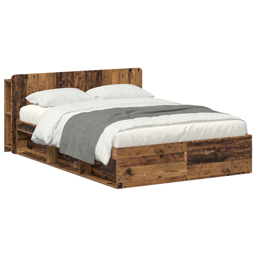 Bedframe met opslag Oud hout 140 x 190 cm Bewerkt hout