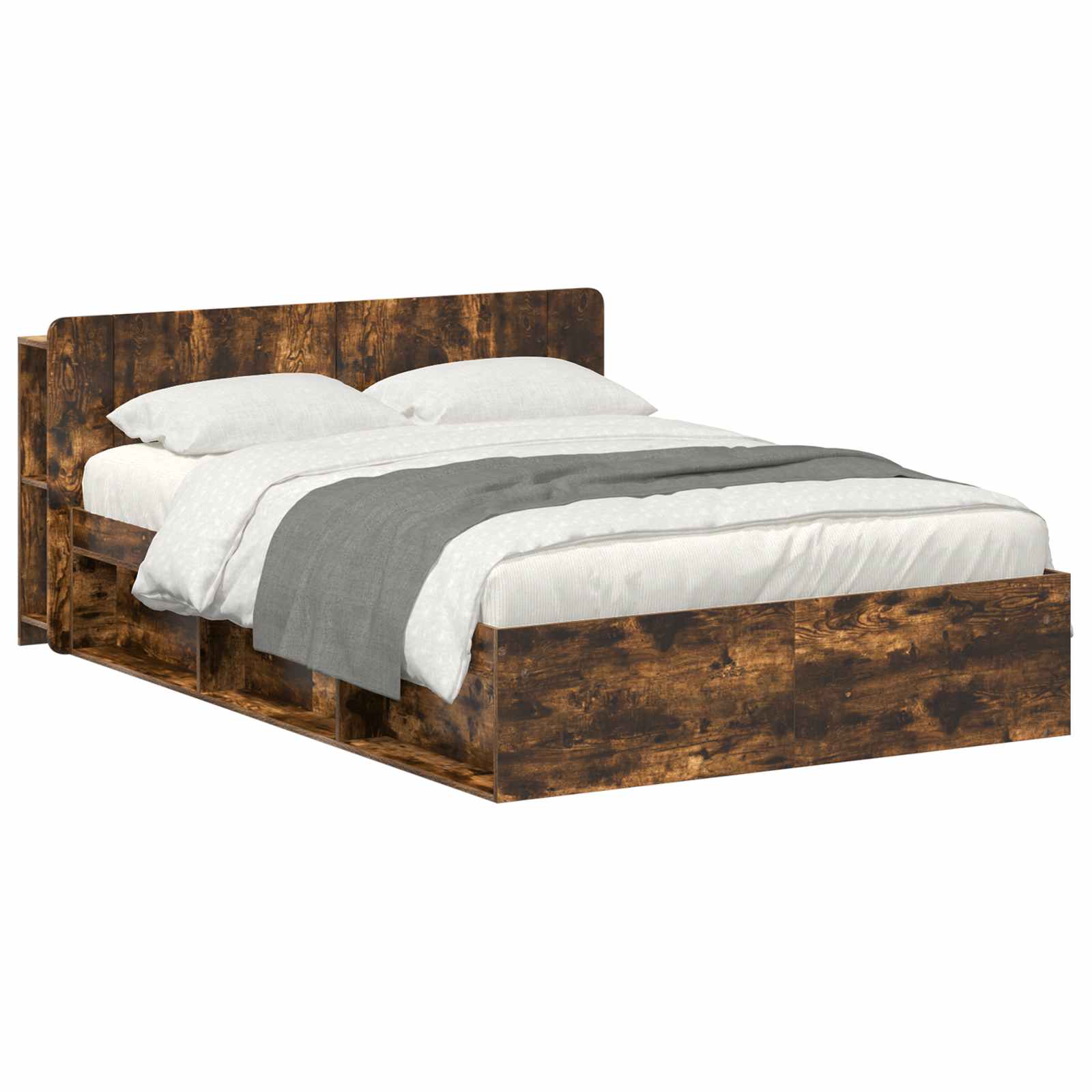 Bedframe met opslag Gerookt eiken 140 x 190 cm Bewerkt hout
