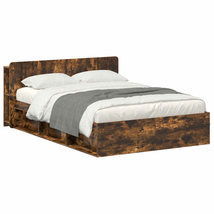 Bedframe met opslag Gerookt eiken 140 x 190 cm Bewerkt hout