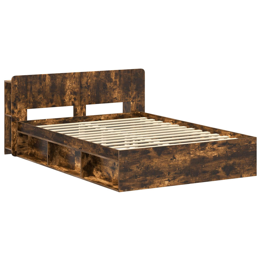 Bedframe met opslag Gerookt eiken 140 x 190 cm Bewerkt hout
