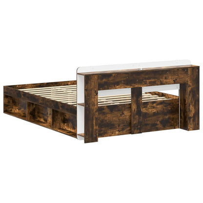 Bedframe met opslag Gerookt eiken 140 x 190 cm Bewerkt hout