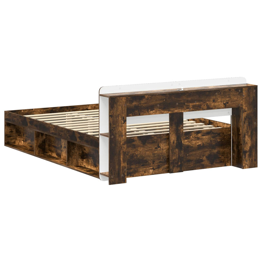 Bedframe met opslag Gerookt eiken 140 x 190 cm Bewerkt hout