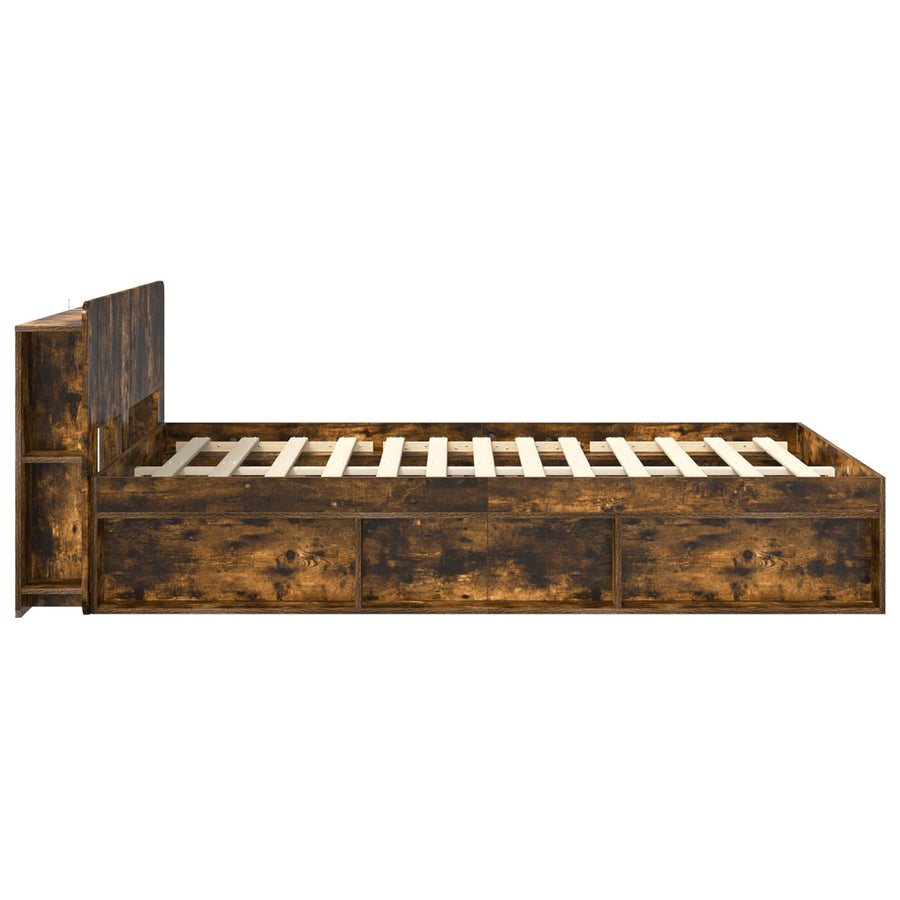 Bedframe met opslag Gerookt eiken 140 x 190 cm Bewerkt hout
