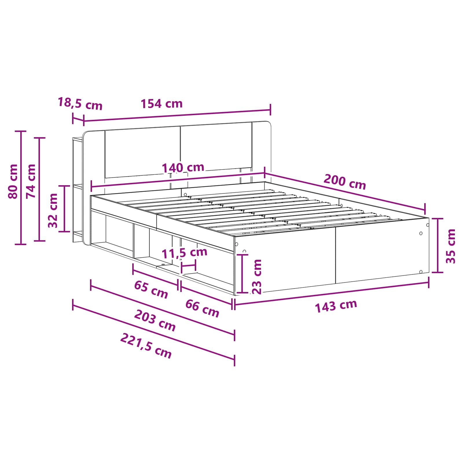 Bedframe met opslag Gerookt eiken 140 x 200 cm Bewerkt hout