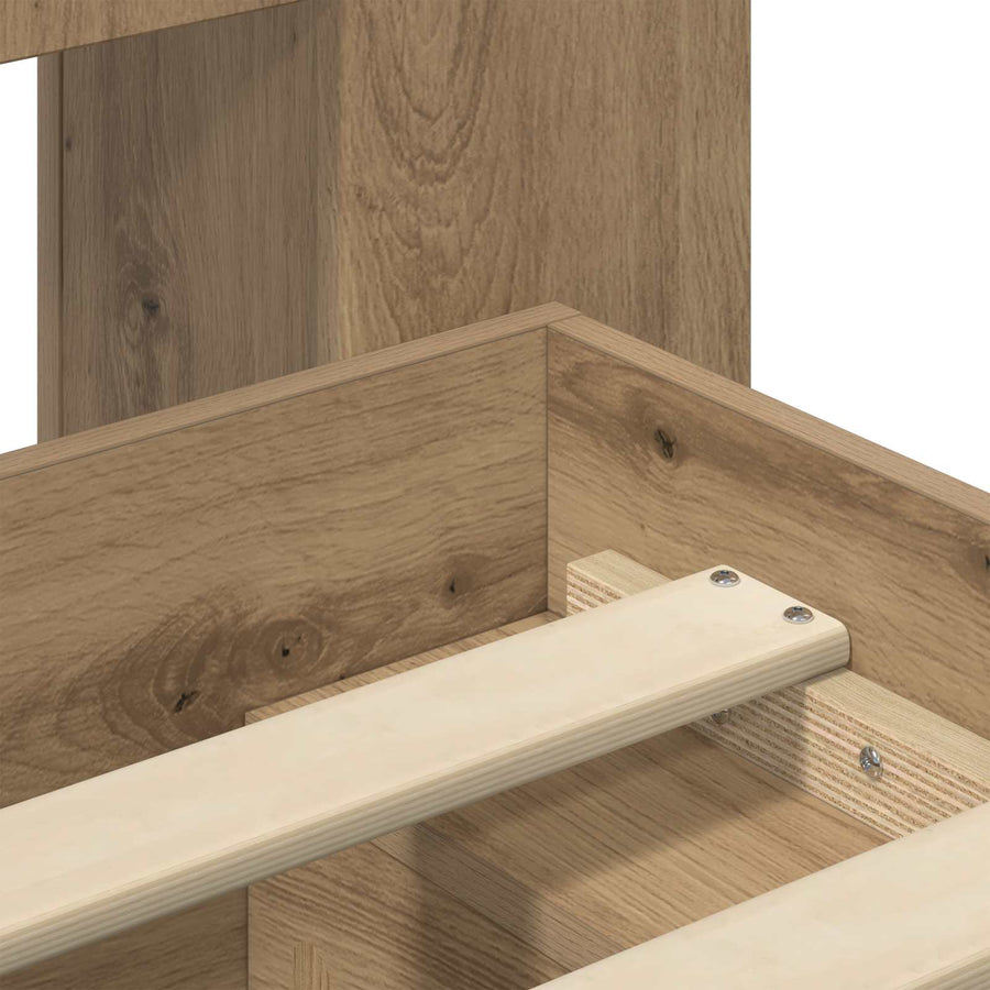 Bedframe met opslag Artisanaal eiken 150 x 200 cm Bewerkt hout