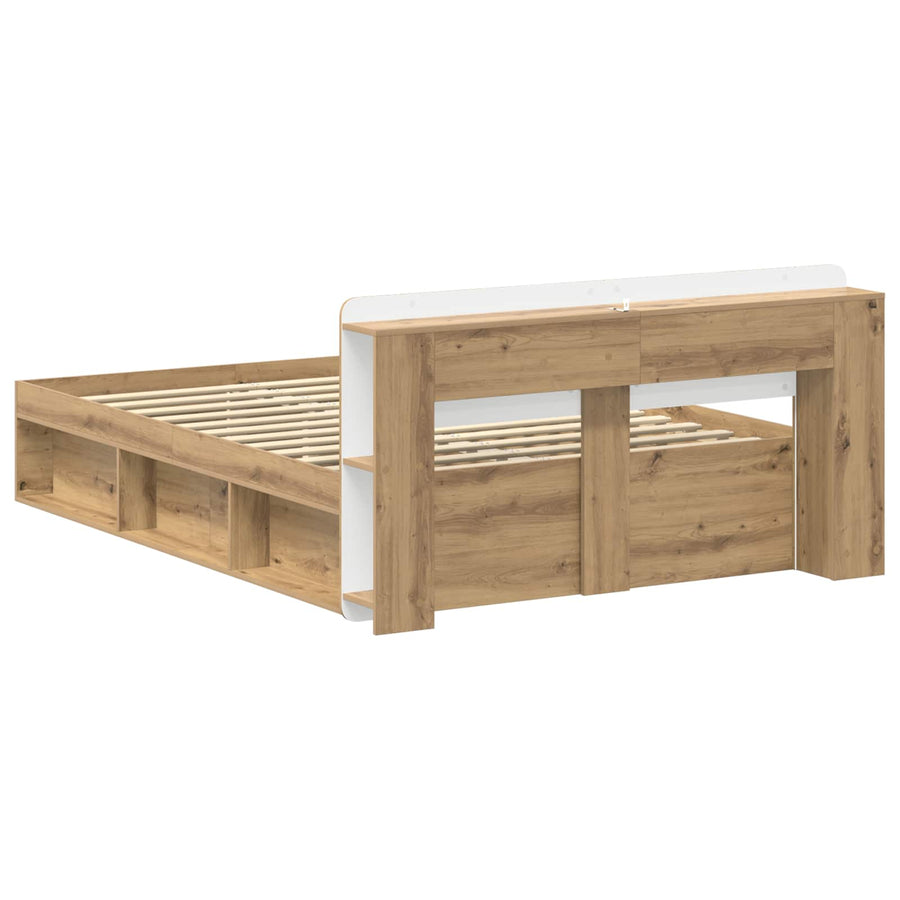 Bedframe met opslag Artisanaal eiken 150 x 200 cm Bewerkt hout