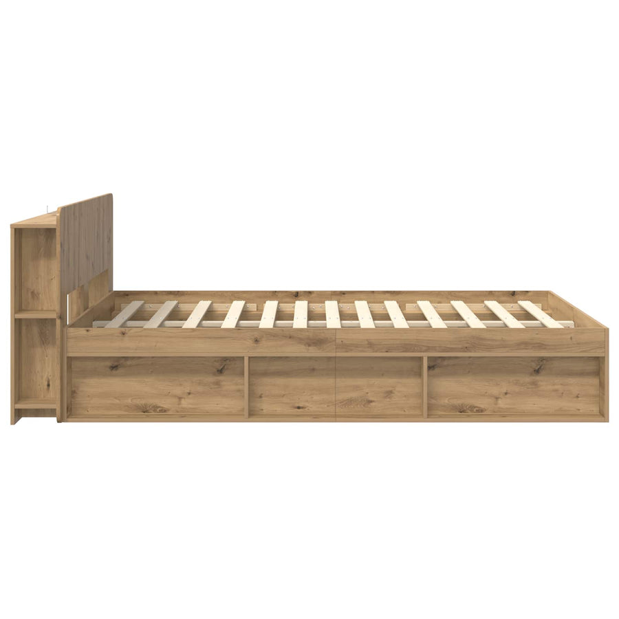 Bedframe met opslag Artisanaal eiken 150 x 200 cm Bewerkt hout