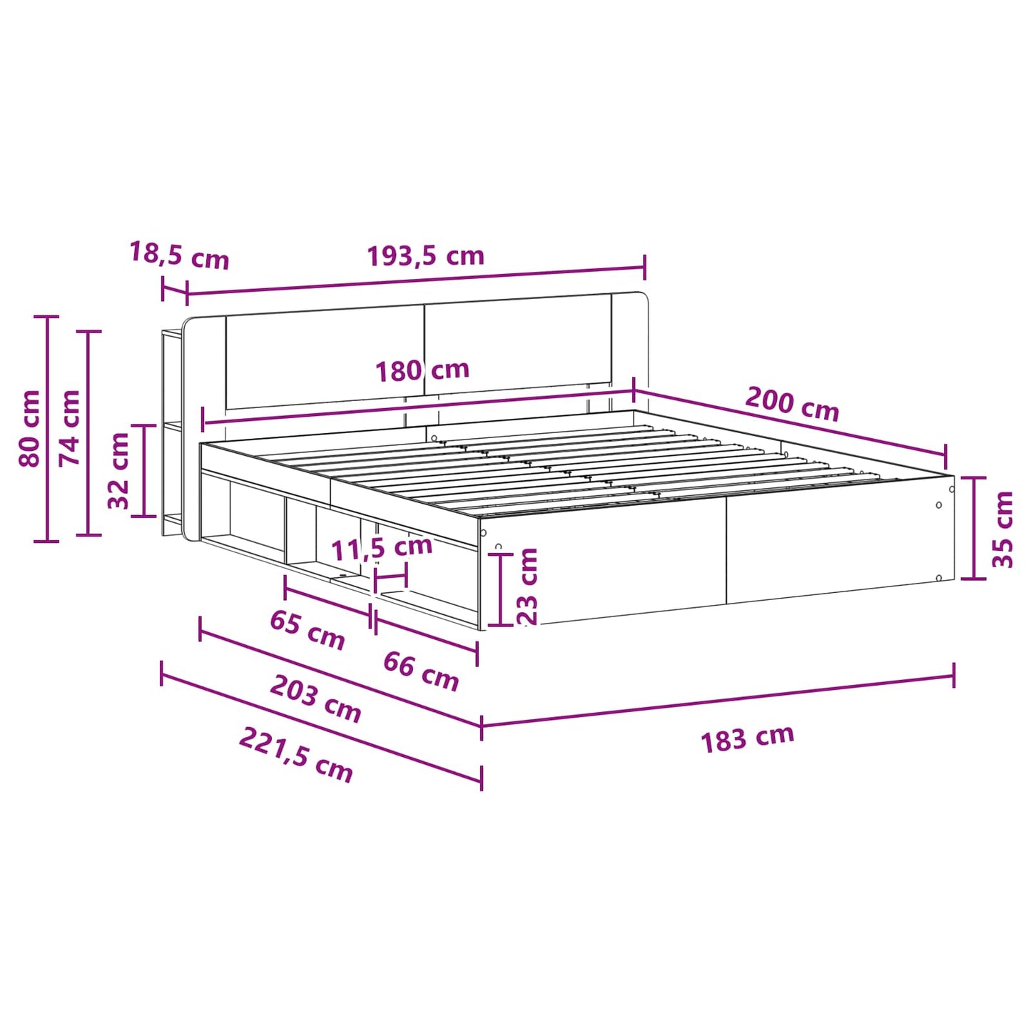 Bedframe met opslag Wit 180 x 200 cm Bewerkt hout
