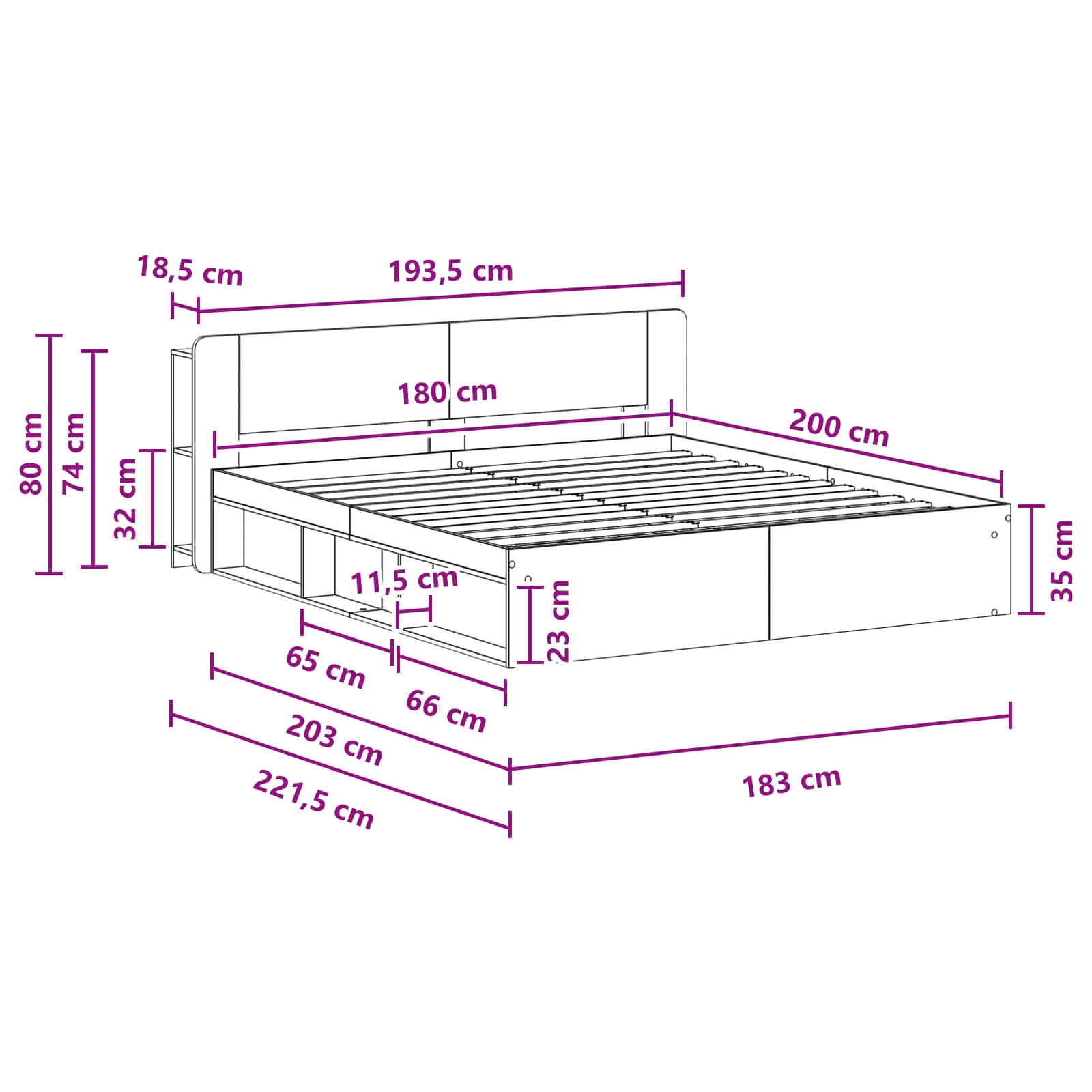 Bedframe met opslag Wit 180 x 200 cm Bewerkt hout