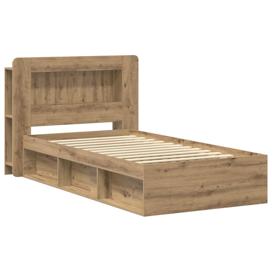 Bedframe met opslag Artisanaal eiken 75 x 190 cm Bewerkt hout
