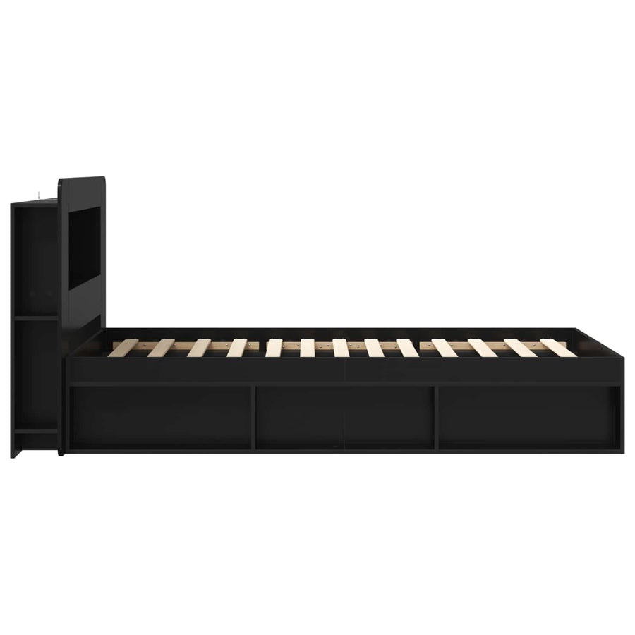 Bedframe met opslag Zwart 75 x 190 cm Bewerkt hout