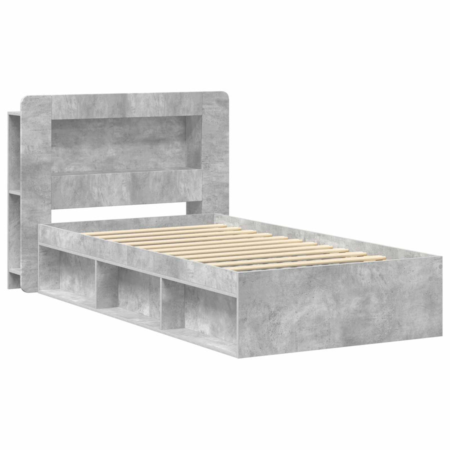 Bedframe met opslag Betongrijs 75 x 190 cm Bewerkt hout