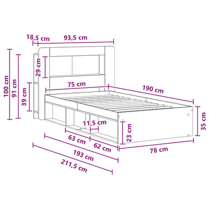 Bedframe met opslag Sonoma Eiken 75 x 190 cm Bewerkt hout