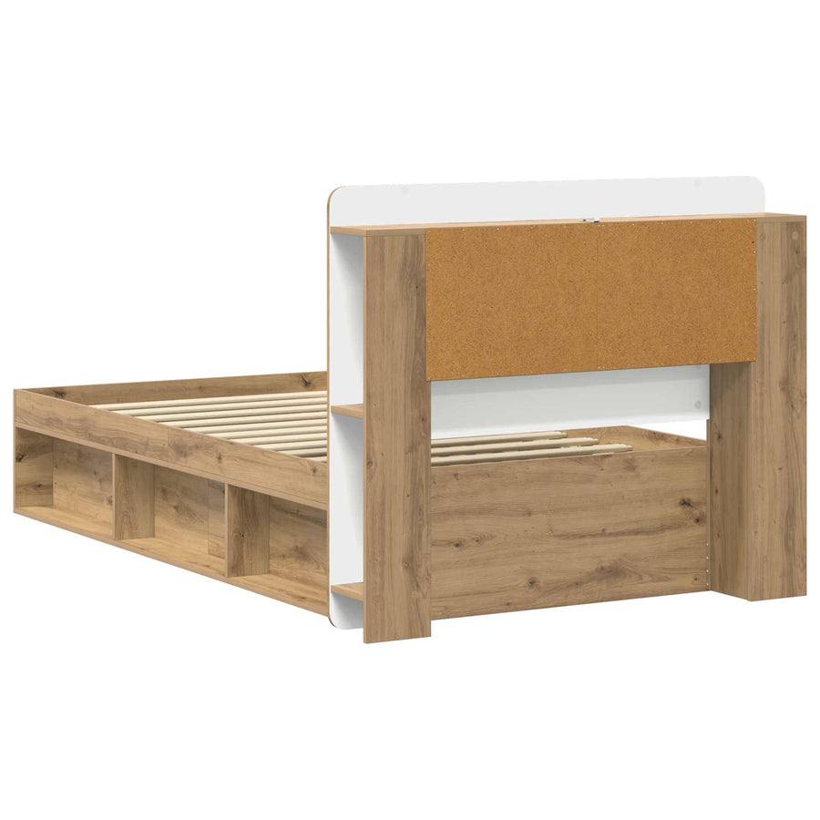 Bedframe met opslag Artisanaal eiken 90 x 190 cm Bewerkt hout