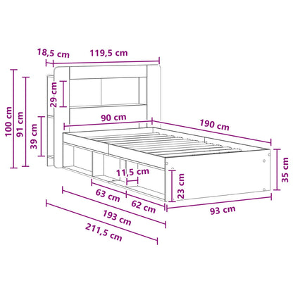 Bedframe met opslag Gerookt eiken 90 x 190 cm Bewerkt hout