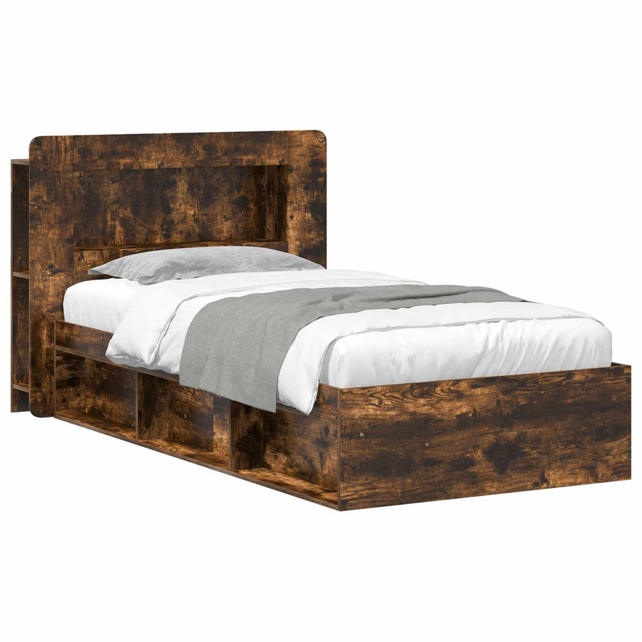 Bedframe met opslag Gerookt eiken 100 x 200 cm Bewerkt hout