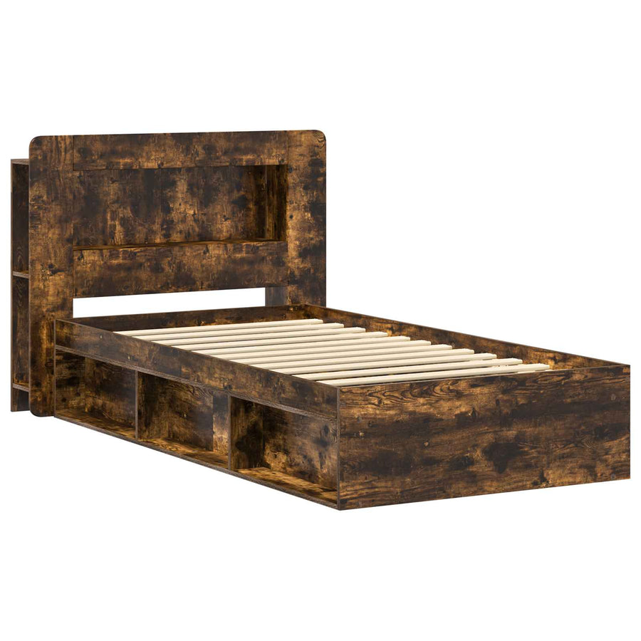 Bedframe met opslag Gerookt eiken 100 x 200 cm Bewerkt hout