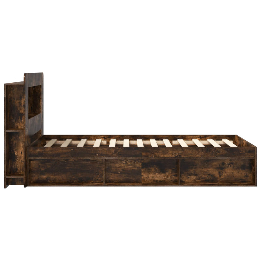 Bedframe met opslag Gerookt eiken 100 x 200 cm Bewerkt hout
