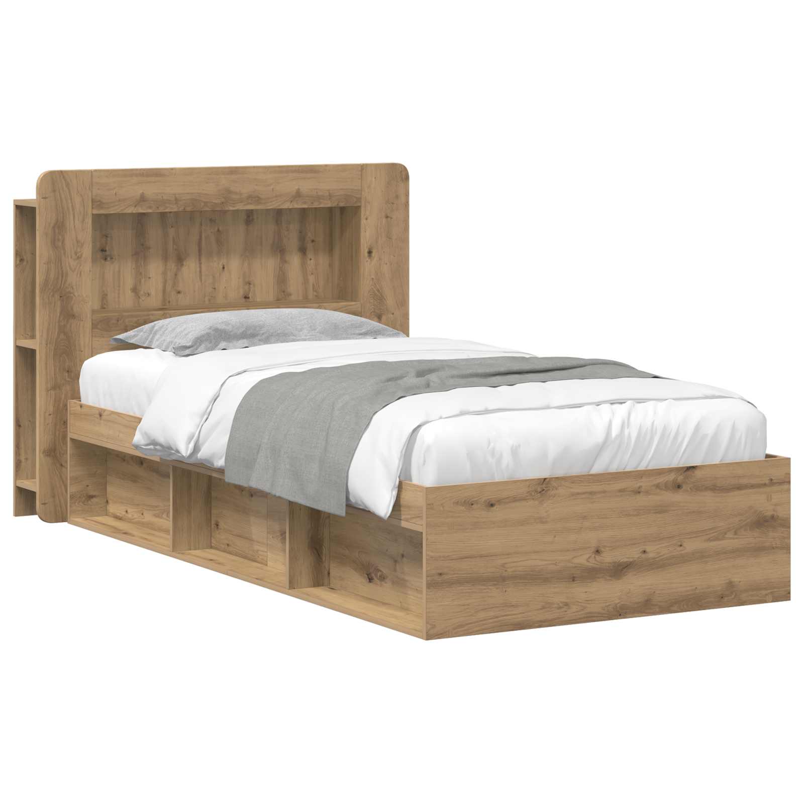Bedframe met opslag Artisanaal eiken 90 x 200 cm Bewerkt hout