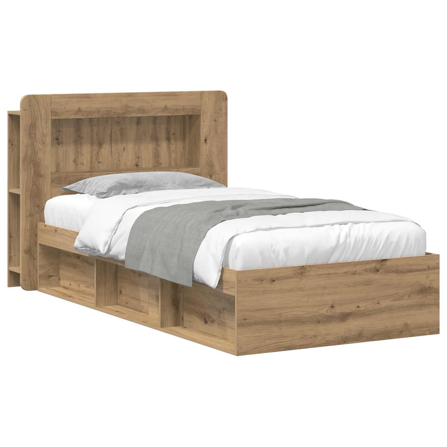 Bedframe met opslag Artisanaal eiken 90 x 200 cm Bewerkt hout