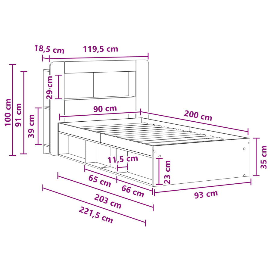 Bedframe met opslag Zwart 90 x 200 cm Bewerkt hout