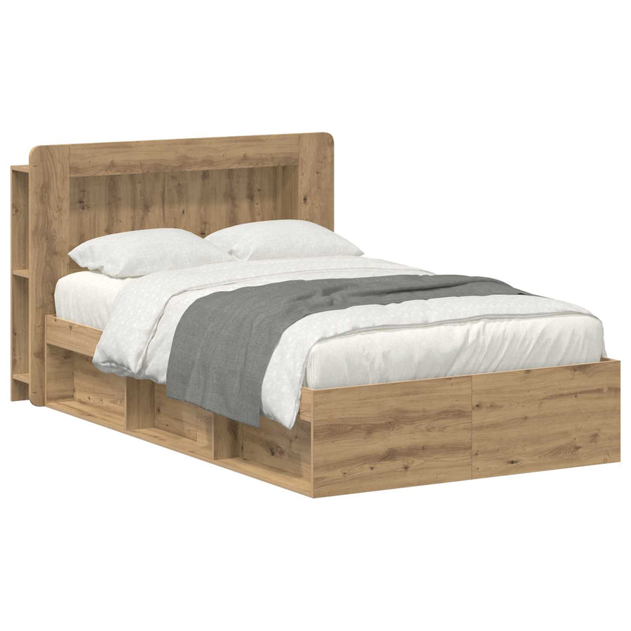 Bedframe met opslag Artisanaal eiken 120 x 190 cm Bewerkt hout