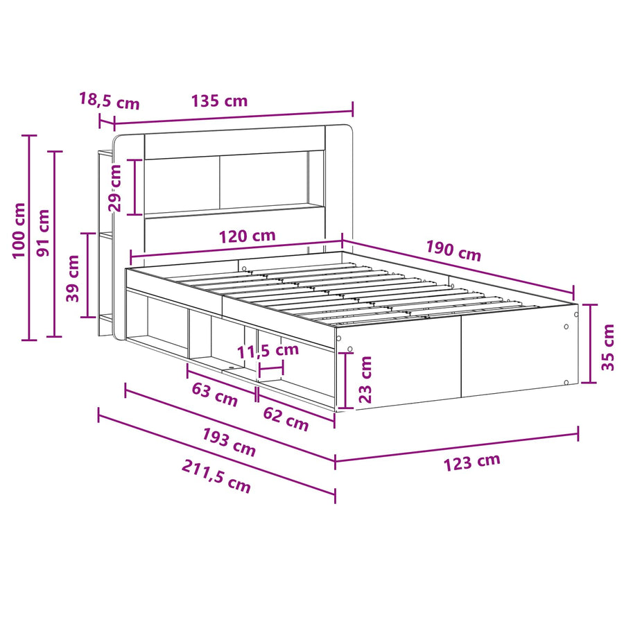 Bedframe met opslag Oud hout 120 x 190 cm Bewerkt hout