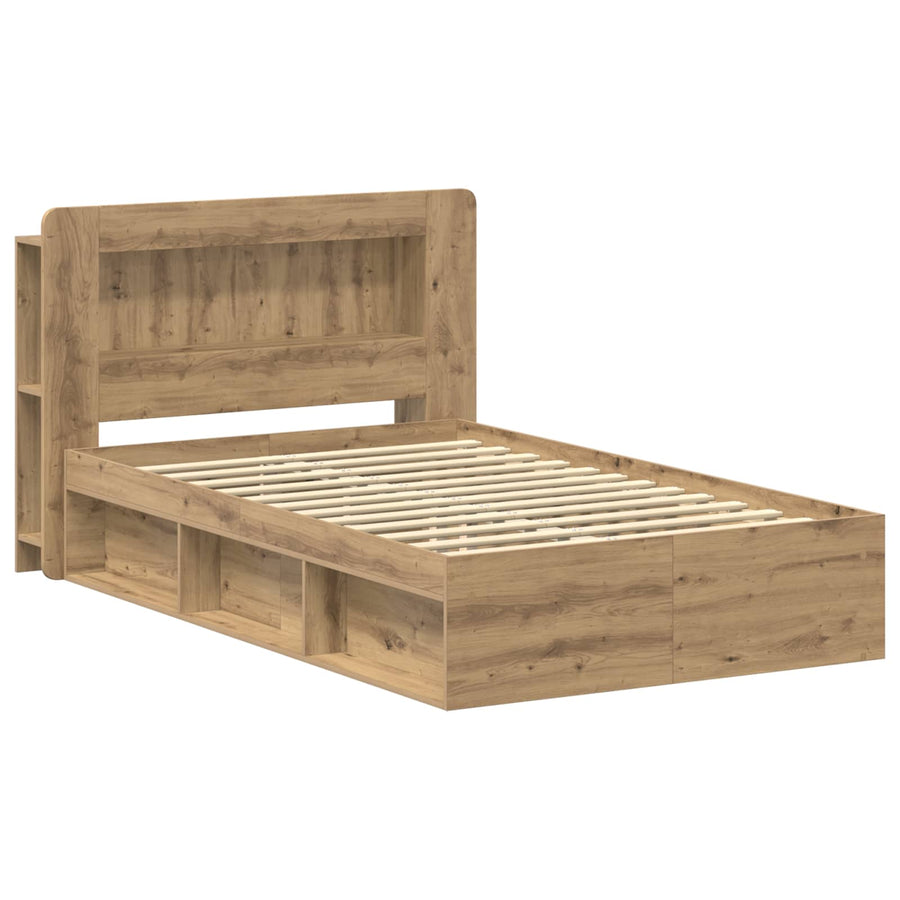 Bedframe met opslag Artisanaal eiken 120 x 200 cm Bewerkt hout