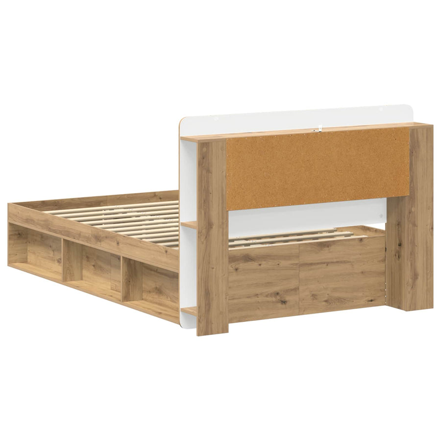 Bedframe met opslag Artisanaal eiken 120 x 200 cm Bewerkt hout