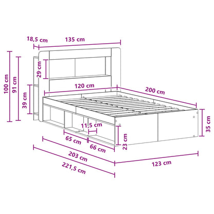 Bedframe met opslag Artisanaal eiken 120 x 200 cm Bewerkt hout