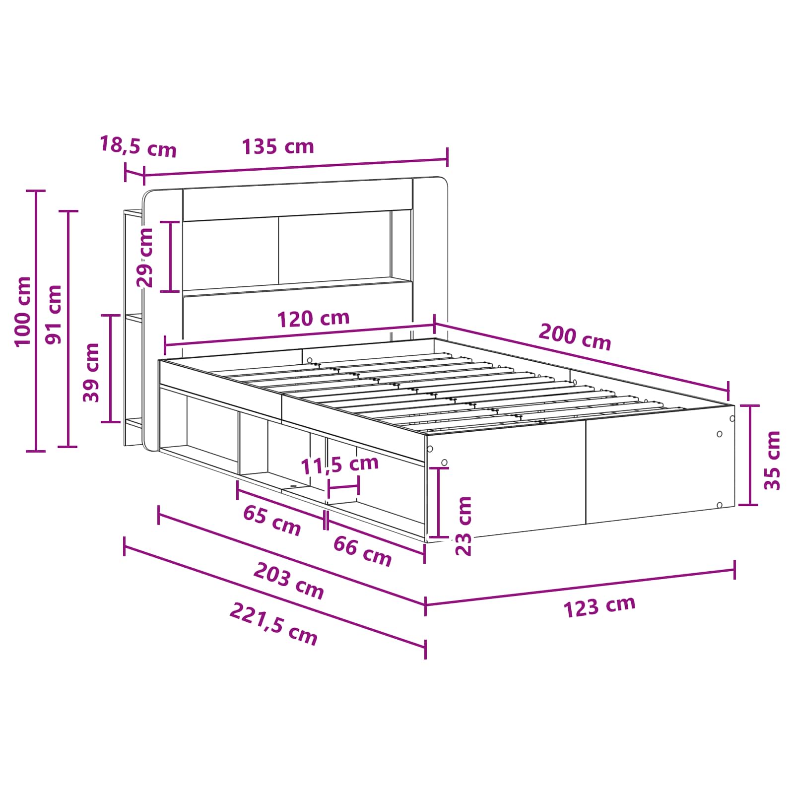 Bedframe met opslag Oud hout 120 x 200 cm Bewerkt hout