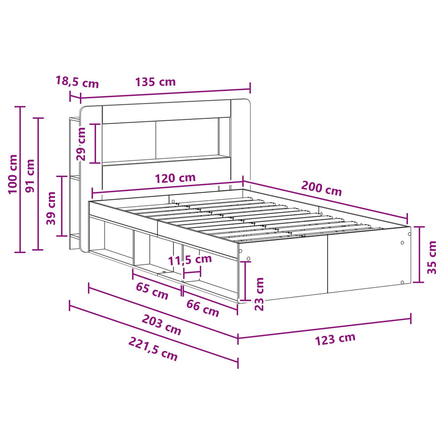 Bedframe met opslag Oud hout 120 x 200 cm Bewerkt hout