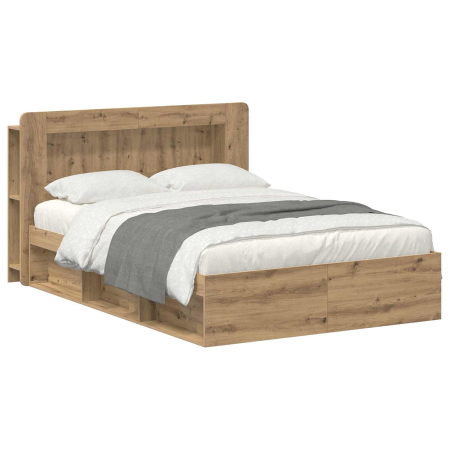Bedframe met opslag Artisanaal eiken 135 x 190 cm Bewerkt hout