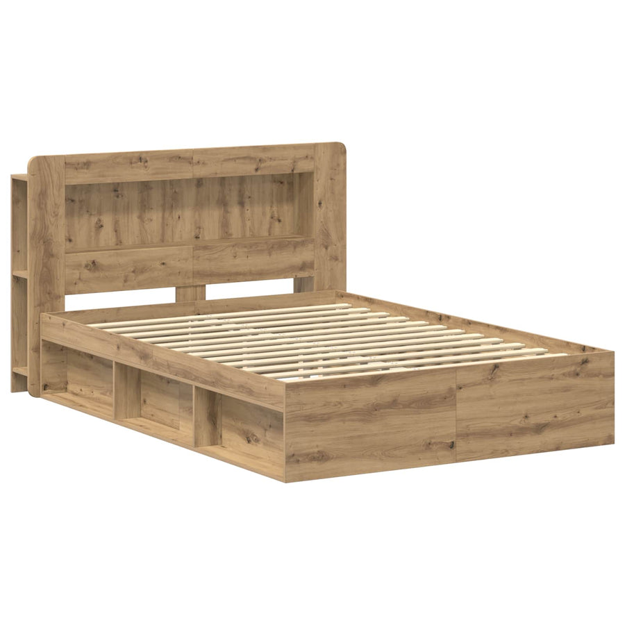 Bedframe met opslag Artisanaal eiken 135 x 190 cm Bewerkt hout