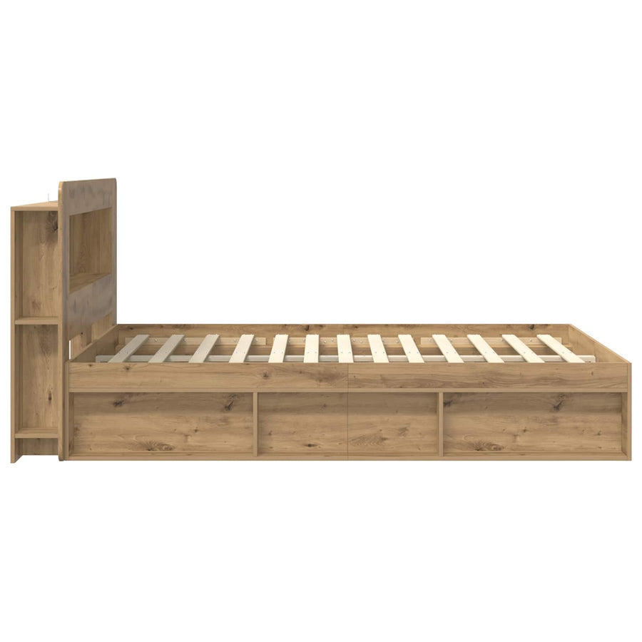 Bedframe met opslag Artisanaal eiken 135 x 190 cm Bewerkt hout