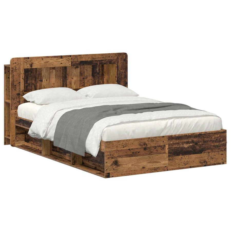 Bedframe met opslag Oud hout 135 x 190 cm Bewerkt hout