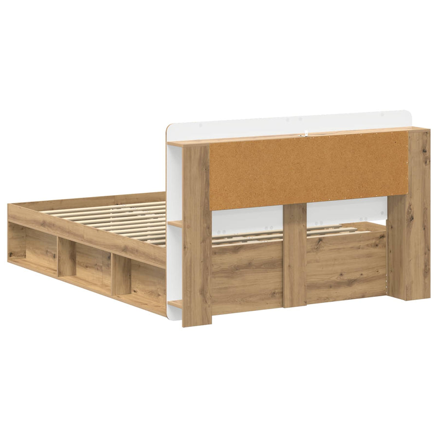 Bedframe met opslag Artisanaal eiken 140 x 190 cm Bewerkt hout