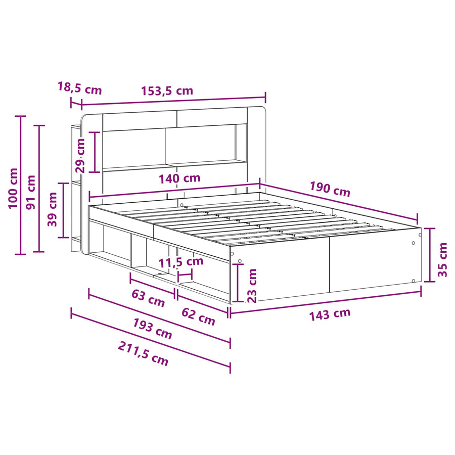 Bedframe met opslag Oud hout 140 x 190 cm Bewerkt hout