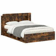 Bedframe 140x190 cm gerookt eiken bewerkt hout met opslag