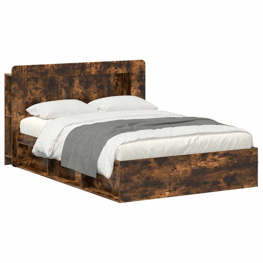 Bedframe met opslag Gerookt eiken 140 x 190 cm Bewerkt hout