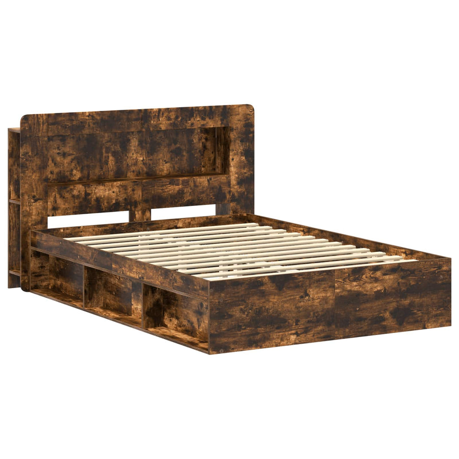 Bedframe met opslag Gerookt eiken 140 x 190 cm Bewerkt hout