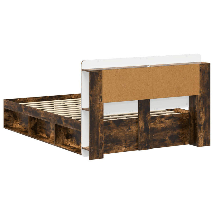 Bedframe met opslag Gerookt eiken 140 x 190 cm Bewerkt hout