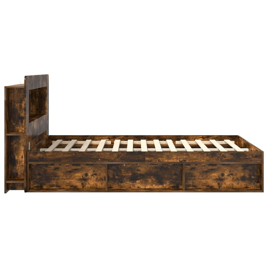 Bedframe met opslag Gerookt eiken 140 x 190 cm Bewerkt hout