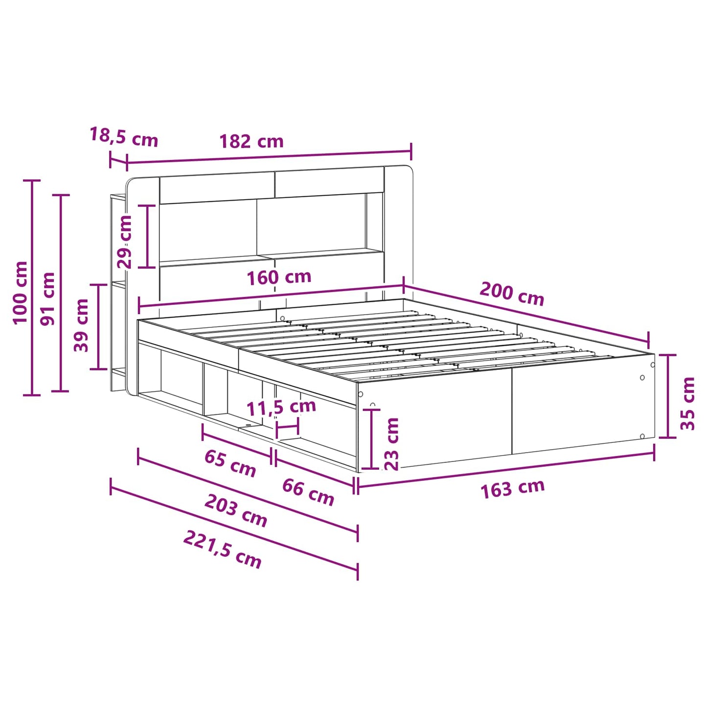 Bedframe met opslag Wit 160 x 200 cm Bewerkt hout