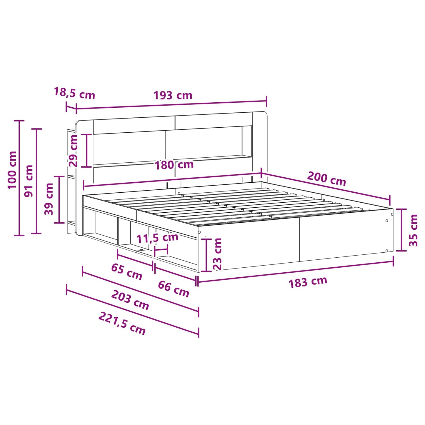 Bedframe met opslag Wit 180 x 200 cm Bewerkt hout