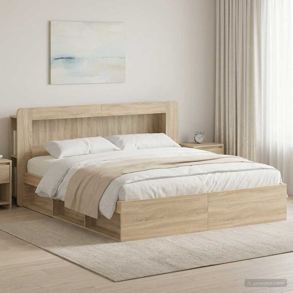 Bedframe met opslag Sonoma Eiken 200 x 200 cm Bewerkt hout