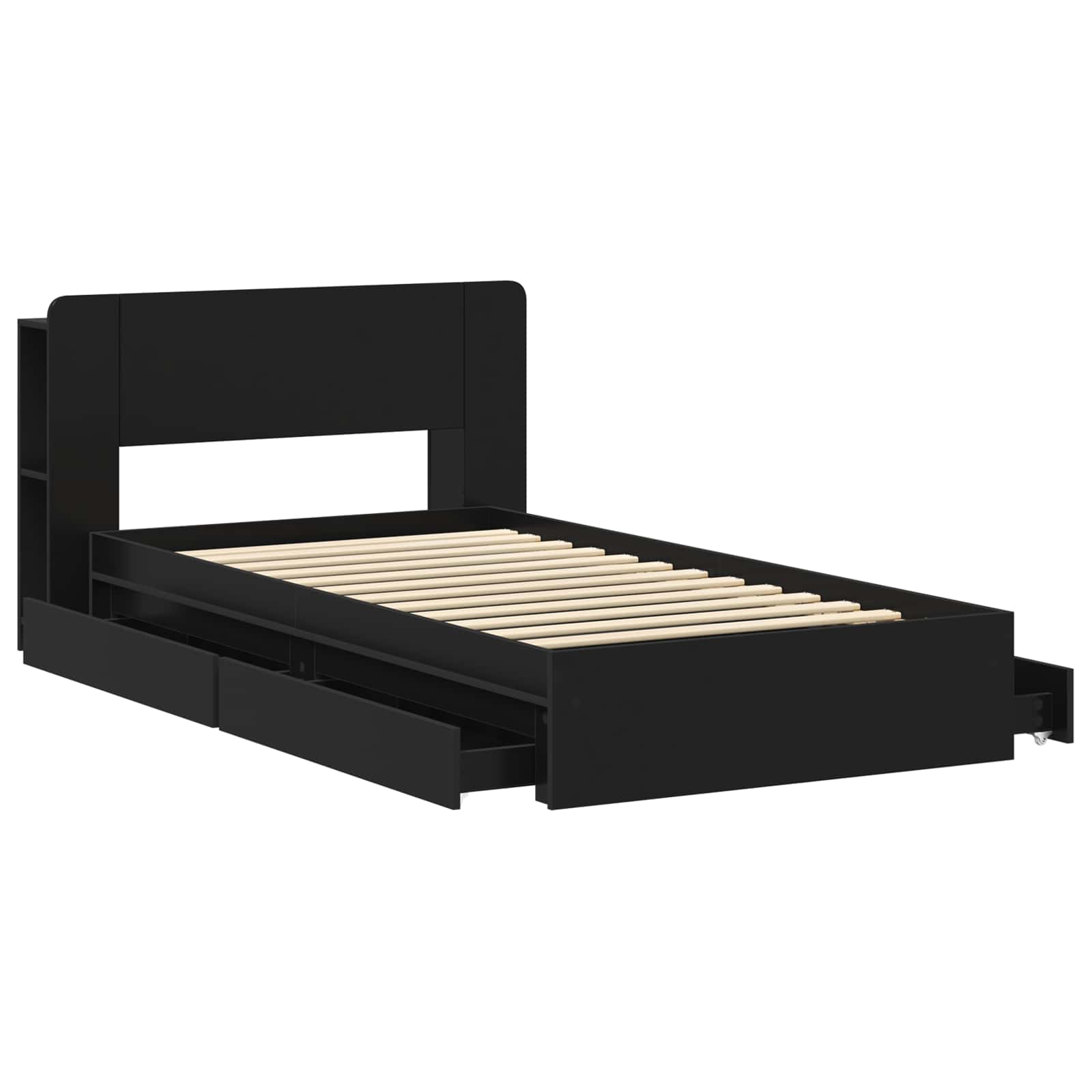 Bedframe met opslag met lade Zwart 75 x 190 cm Bewerkt hout